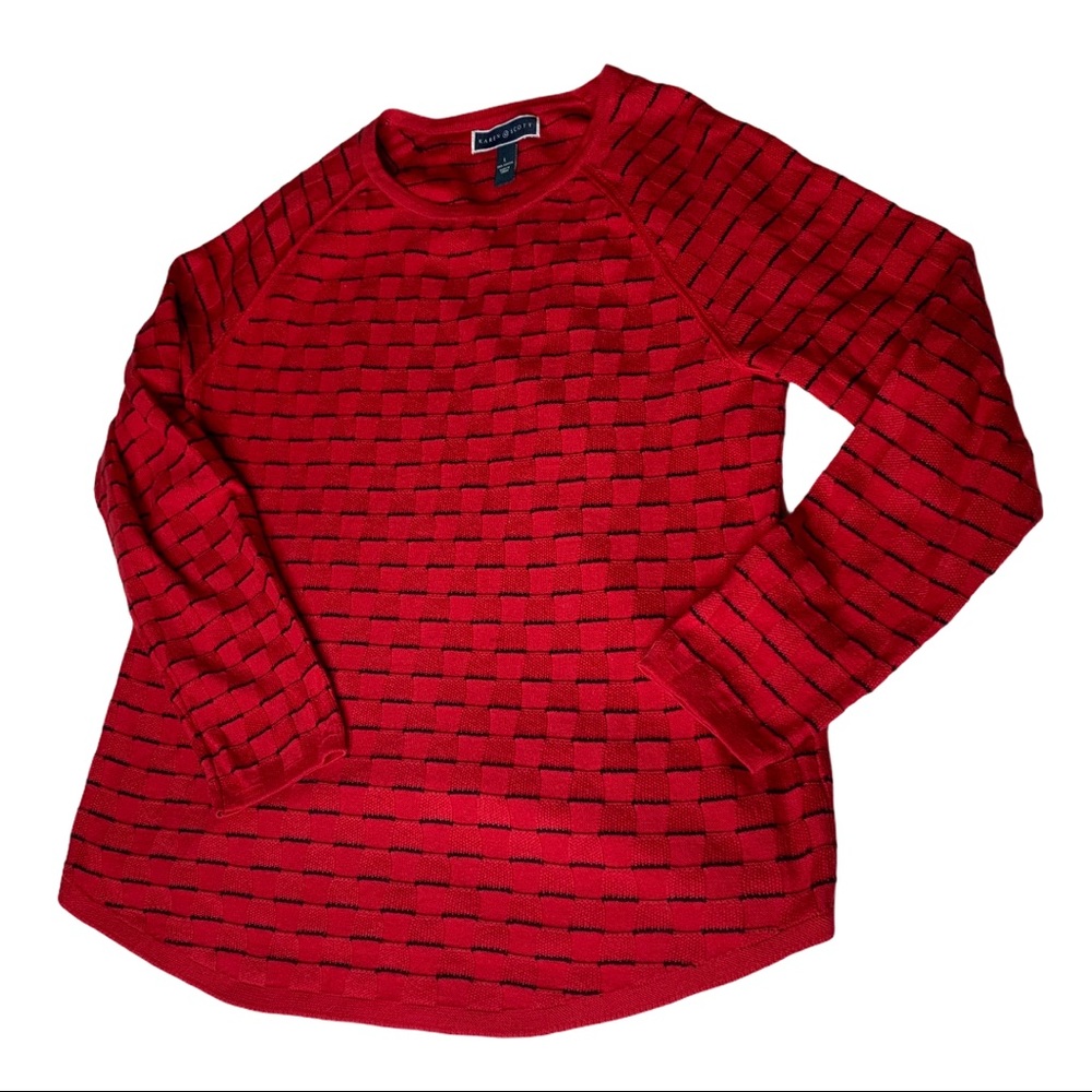 Karen Scott Red and Black Cozy Cotton Knit Sweater size Large